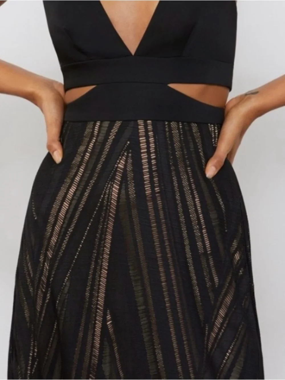 BCBGMAXAZRIA Black Cutout V-Neck Gown
